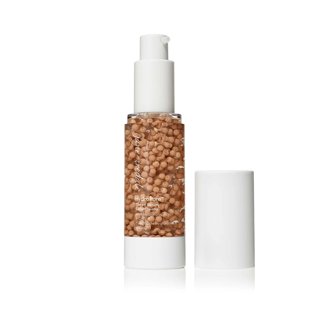 Skincare bottle with a white cap and brown textured body on a white background