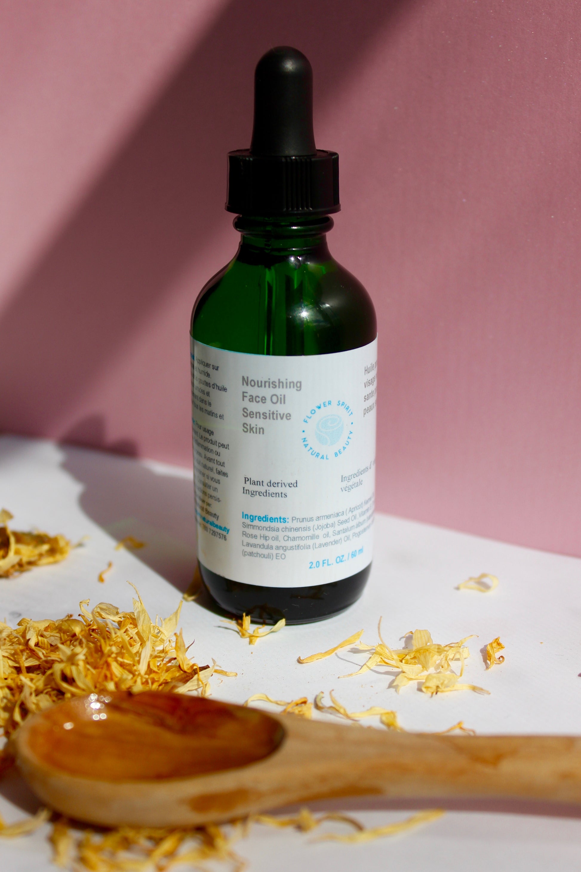 Nourishing Face Oil for Sensitive Skin By Flower Spirit Natural Beauty. formulated with a mixture of plant base oils and essential oils to hydrate and balance sensitive skin. 